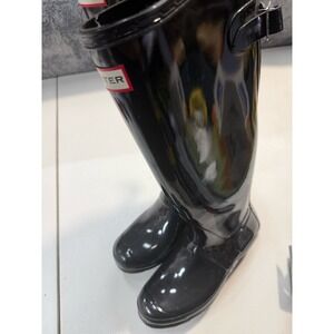 Hunter Original Back‎ Adjustable Gloss Rain Boots Black Womens 8 US 6 UK 39 EU